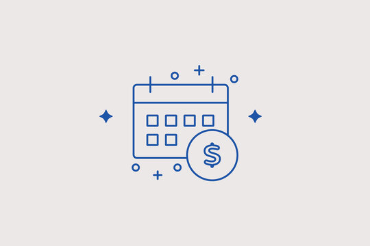 Calendar with dollar sign line icon for financial planning. Practical vector illustration for tax deadline, monthly budget, payment schedule.