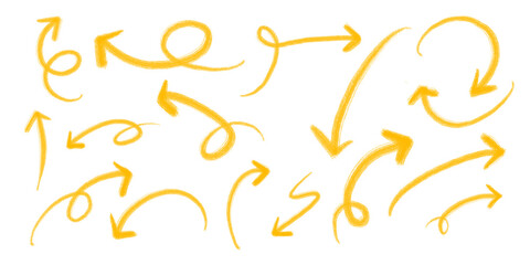 Obraz premium Set of hand drawn golden arrows, arrow png