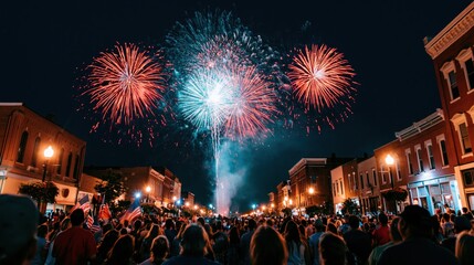 Obraz premium The Fireworks Display Over a Lively Street Festival at Night