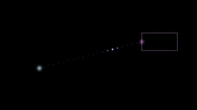 Abstract animated pointer label with dots drawn as violet and blue glowing lines and dots on a deep dark background. Clean minimal motion graphics element with free space around it, ideal for title se