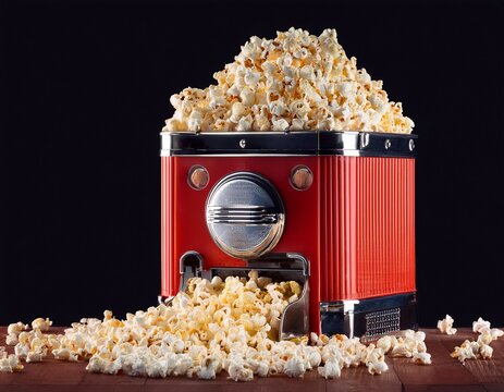 classic popcorn machine with overflowing popcorn