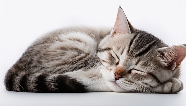 a cat is sleeping on a white background