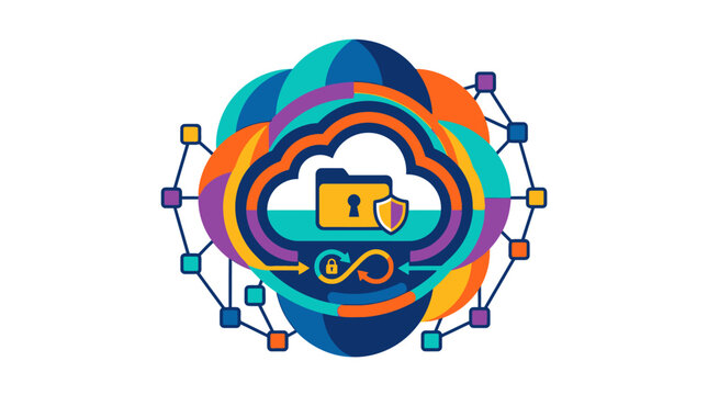 Colorful abstract cloud data security technology concept.