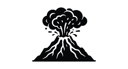 Fototapeta premium Volcano Eruption With Lava Flow Black Silhouette