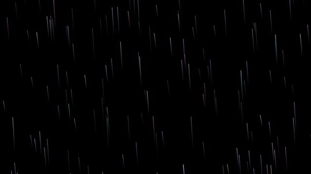 Abstract animated falling particle rain with a scattered field drawn as cool blue-white glowing lines and dots on a deep dark background. Clean minimal motion graphics element with free space around i