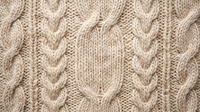 High quality close up of beige cable knit wool texture providing a cozy winter feeling