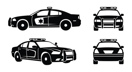 Police Car Silhouettes In Various Views Black And White Silhouette © asma