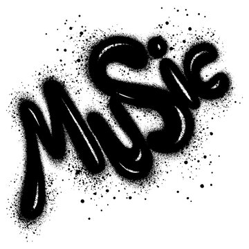 graffiti Music text sprayed in black over white.