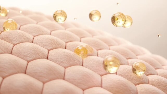 cosmetic liquid serum droplet falling onto skin surface for deep hydration and anti-aging concept