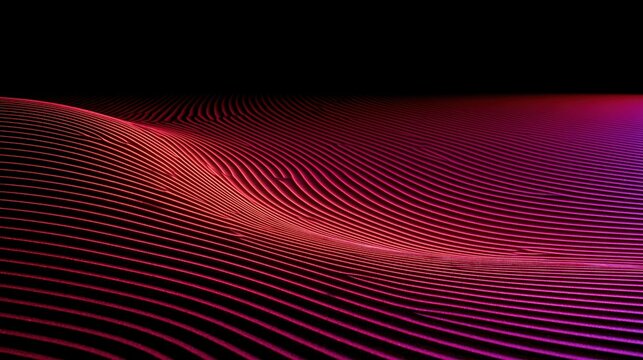Abstract wavy lines with red and purple gradient on black background, futuristic digital art.