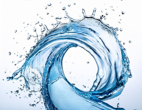 blue water swirl splash with little bubbles isolated on white background