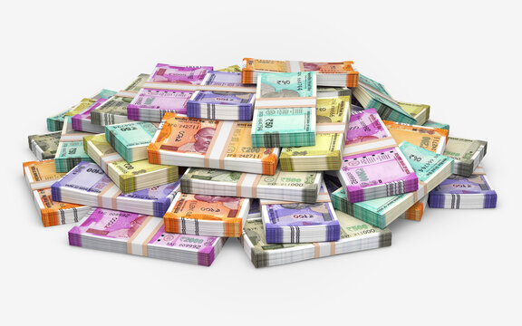 Indian rupee banknotes stacks isolated on white background