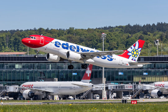 Edelweiss Airbus A320 airplane at Zurich airport in Switzerland