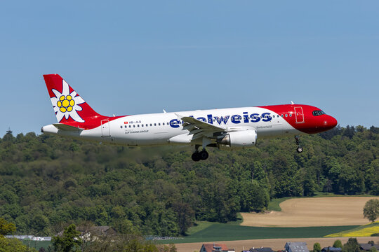 Edelweiss Airbus A320 airplane at Zurich airport in Switzerland