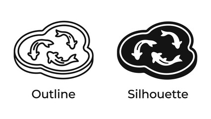 Obraz premium Recycling Symbol Icons: This set includes two icons representing the recycling process: an outline and a silhouette, both featuring three arrows in a circular motion.