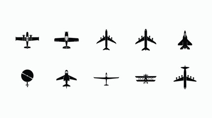 Airplane Silhouettes On White Background Collection Of Aircraft Shapes © GDSafayet03