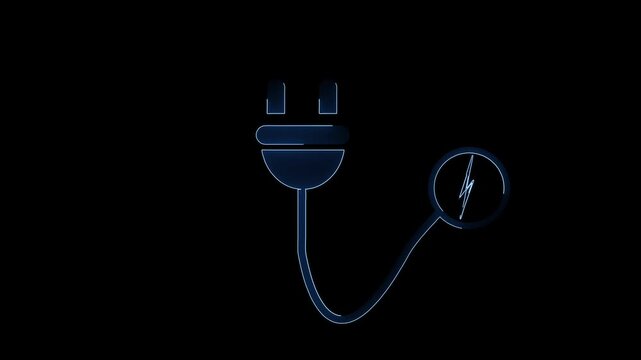Animated Dark Blue Neon Electric Plug Icon Motion Graphic