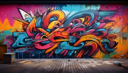 Obraz premium street style graffiti wall art combining bold colors and intricate patterns for a modern urban interior