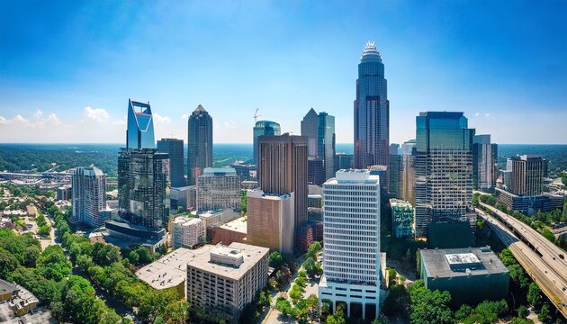 charlotte nc skyline aerial drone view skyscrapers cityscape architecture