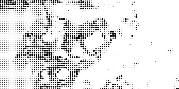 White screen LED digital dot pattern bg. Black circle pixels, spots, specks on panel texture. Vector seamless grid. Billboard overlay for display wall monitor design.