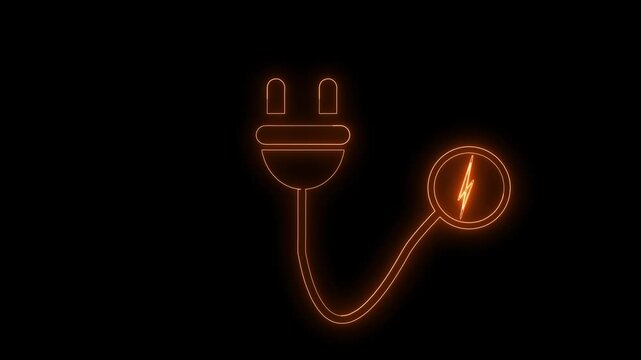 Animated Orange Neon Electric Plug Charging Motion Graphic