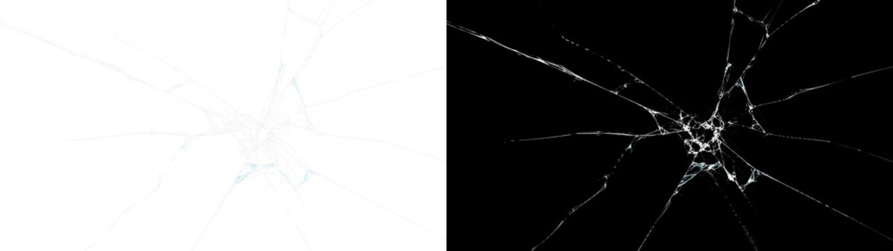 Detailed Fractured Glass PNG Overlay Featuring Transparent Shattered Fragments, High Resolution Broken Surface for Visual Effects, Digital Compositions and Graphic Design