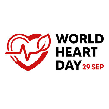 World Heart Day logo design. Medical health awareness symbol with leaf and pulse line.