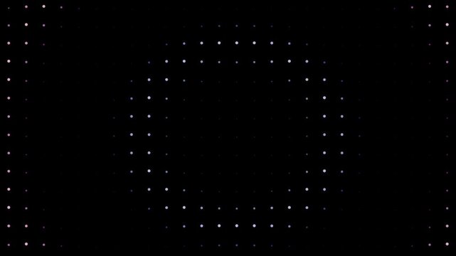 Abstract animated waveform with a grid drawn as cool blue-white glowing lines and dots on a deep dark background. Clean minimal motion graphics element with free space around it, ideal for title seque