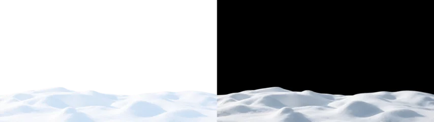 Fotobehang Zwart White Winter Snowbank PNG with Realistic Snowdrift Texture, Clean Frozen Ground Isolated on Black Background for Creative Compositions, Design and Visual Effects  © Bond