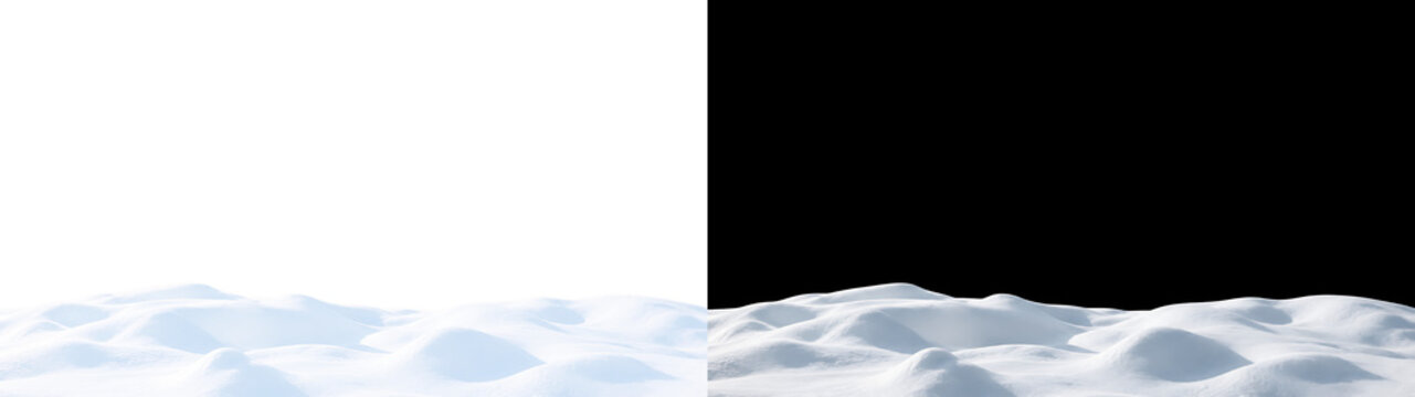 White Winter Snowbank PNG with Realistic Snowdrift Texture, Clean Frozen Ground Isolated on Black Background for Creative Compositions, Design and Visual Effects