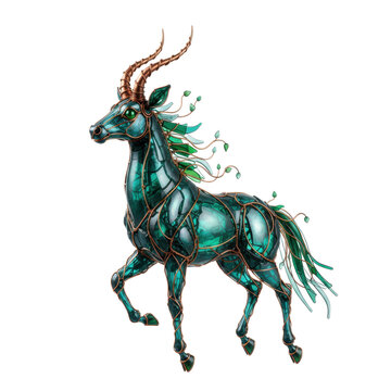 Stained Glass Style Emerald Gazelle Sculpture with Metallic Accents