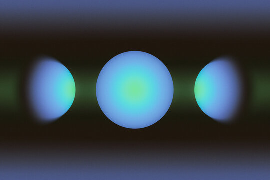 Glowing blue spheres illustrate cosmic expansion and cell mitosis