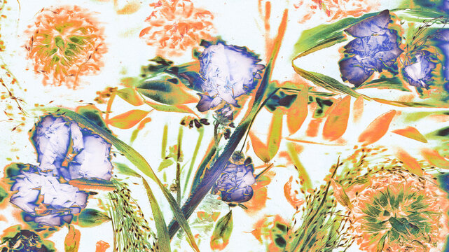 Vibrant solarized botanical abstract floral art with wildflower