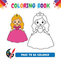 Kids Coloring Book Page Princess Outline Vector Illustration for Coloring