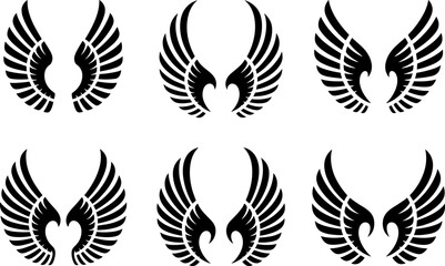 Obraz premium Set of black eagle wings icons. Vector heraldic wing silhouettes for logo design.