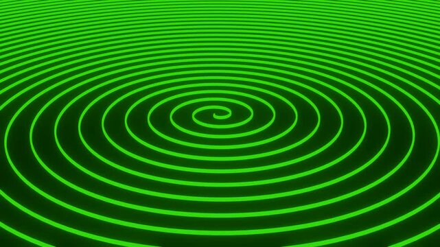 vibrant green concentric ripples radiate outward from a tight spiral center, creating a hypnotic optical illusion - motion graphics, digital art, wave patterns, energy flow, seamless loops