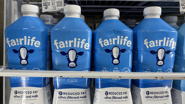 fairlife ultra-filtered milk display at a store. fa!rlife is a subsidiary of the Coca-Cola Company.