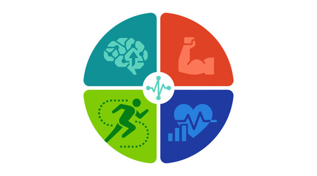Colorful pie chart with human activity icons.