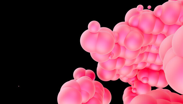 Abstract pink 3D sphere cluster on black background