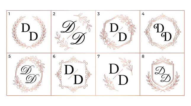 Luxury wedding monogram logo set elegant floral frame initial design by alevidhanu