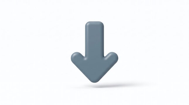 Minimal 3D grey downward arrow icon for UI design and navigation