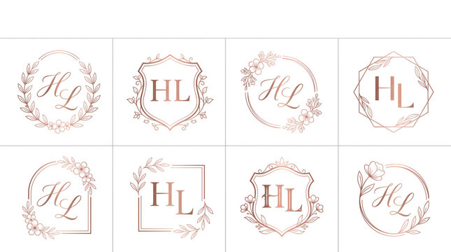 Elegant rose gold luxury wedding monogram collection with HL letters design by alevidhanu for sophisticated branding