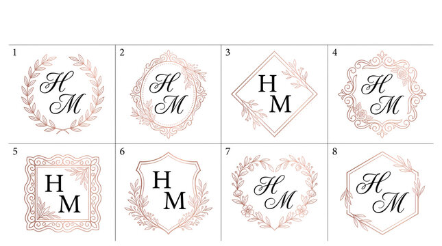 Elegant Luxury Wedding Monogram Logo Templates with Rose Gold Floral Frames Design by alevidhanu