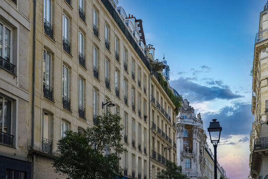 Paris, typical buildings in the Marais, rue Saint-Denis