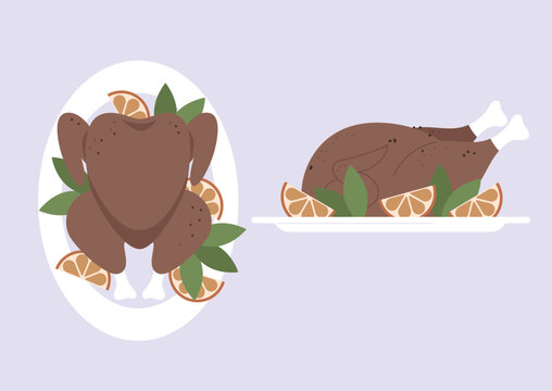 Tender bird meat sits beautifully on a platter, surrounded by vibrant orange slices and fresh green leaves, perfect for a festive gathering or a cozy dinner.