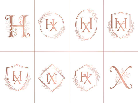 Luxury wedding monogram logos with rose gold letters design by alevidhanu for elegant branding and invitations
