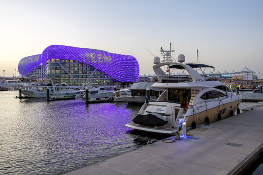 Yas Marina luxury yacht harbor in Abu Dhabi, United Arab Emirates