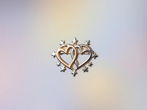 Tiny, intricately designed safety pin featuring interlocking heart shapes surrounded by a delicate star outline design, romance, gift