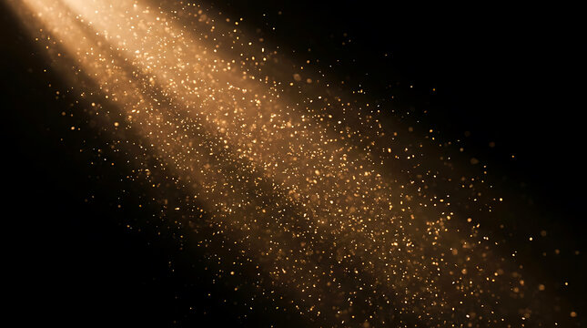 Soft glowing golden light beam with floating dust particles background floating atmosphere abstract cinematic sunlight spotlight illumination ethereal