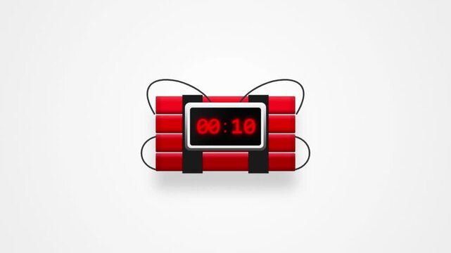 Stylized red TNT time bomb with a digital countdown display on a white background